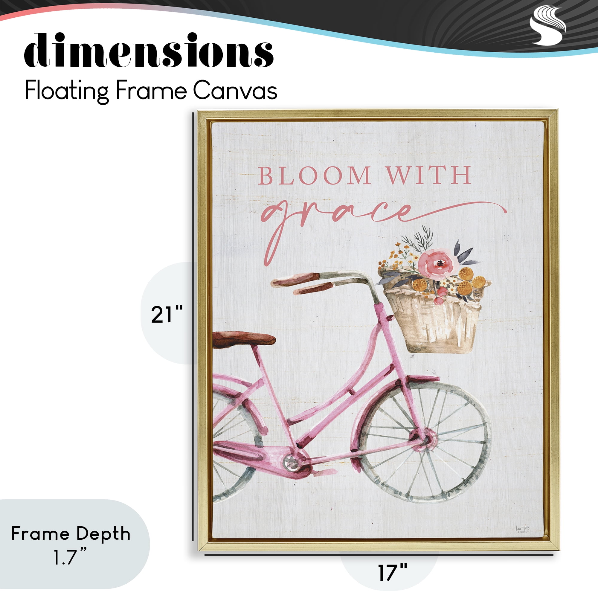 Stupell Industries Bloom With Grace Bicycle Gold Framed Floater Canvas Wall Art, design by Lux + Me Designs