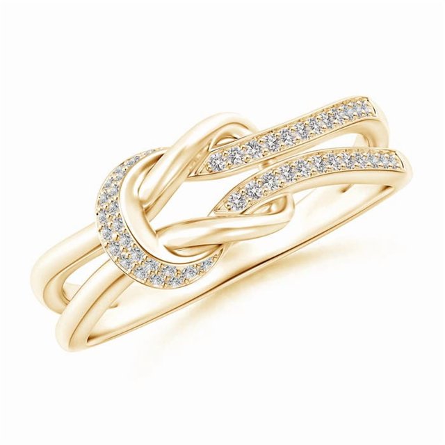 Angara Natural Diamond Ring - Pave-Set Diamond Split Infinity Knot Ring in 14K Yellow Gold for Women (Ring Size = 8)