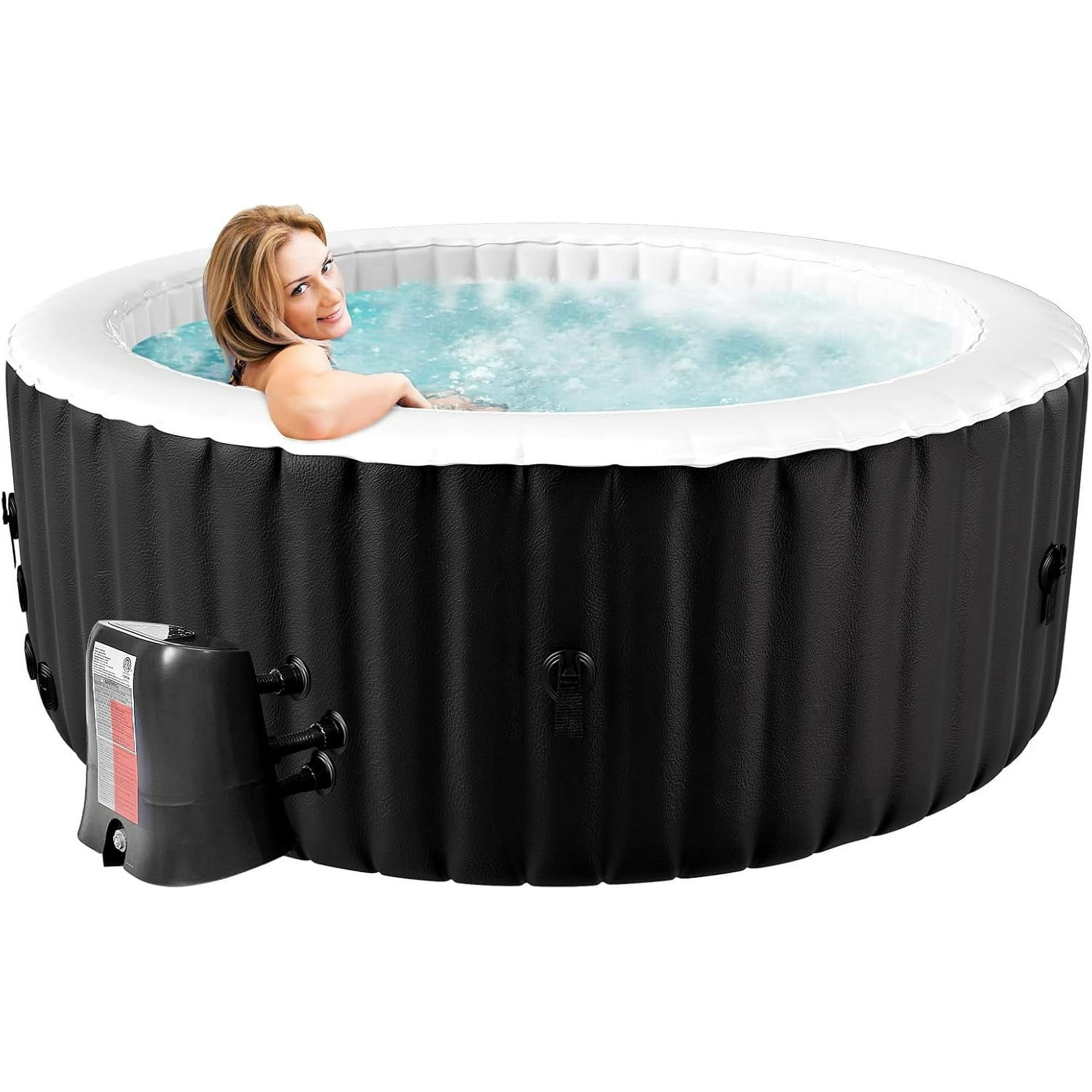 211 Gallon Inflatable Hot Tub 4 Person Round with Control Panel, Portable Outdoor AirJet Hot Tub Spa with 110 Bubble Jets, Filter, Insulated Tub Cover and Floor Protector, Temperature up to 104°F