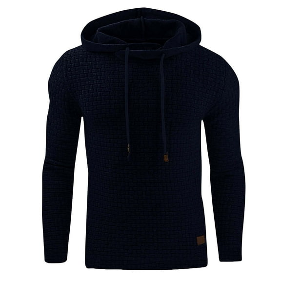 GigrtiJin Plaid Jacquard Sweatshirt for Men Solid Color Long Sleeve Pullover Drawstring Hoodies Hooded Casual Sport Tops