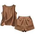 thumbnail image 6 of 2 Piece Linen Set for Women with Pockets Beach Casual Travel Outfits Sleeveless Tank Tops and Shorts (M, Brown), 6 of 6