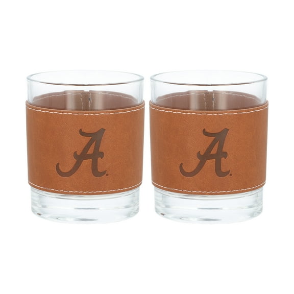 Alabama Crimson Tide 2-Pack 12oz Rocks Glass with Leather Wrap