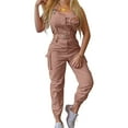 thumbnail image 3 of WNEGSTG Women's Cargo Pants Adjustable Strap Jumper Solid Color Jumpsuit with Pockets Khaki, 3 of 9