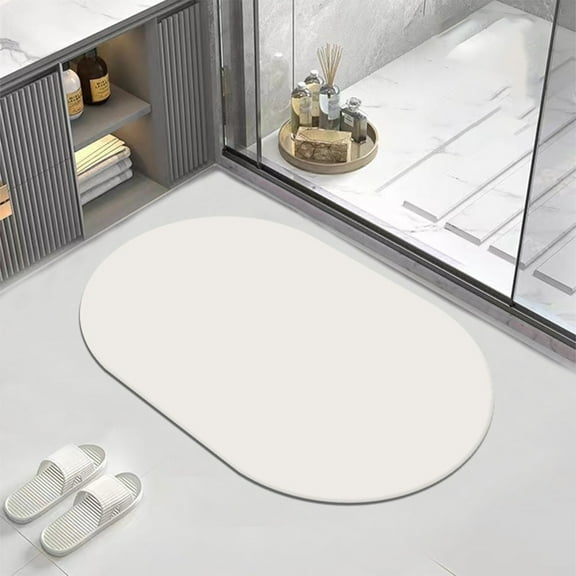 Fmbmuo Bathroom Rugs Non-Slip Backing Minimalist Flat Pile Oval Bath Mat Rubber 16x24in Beige