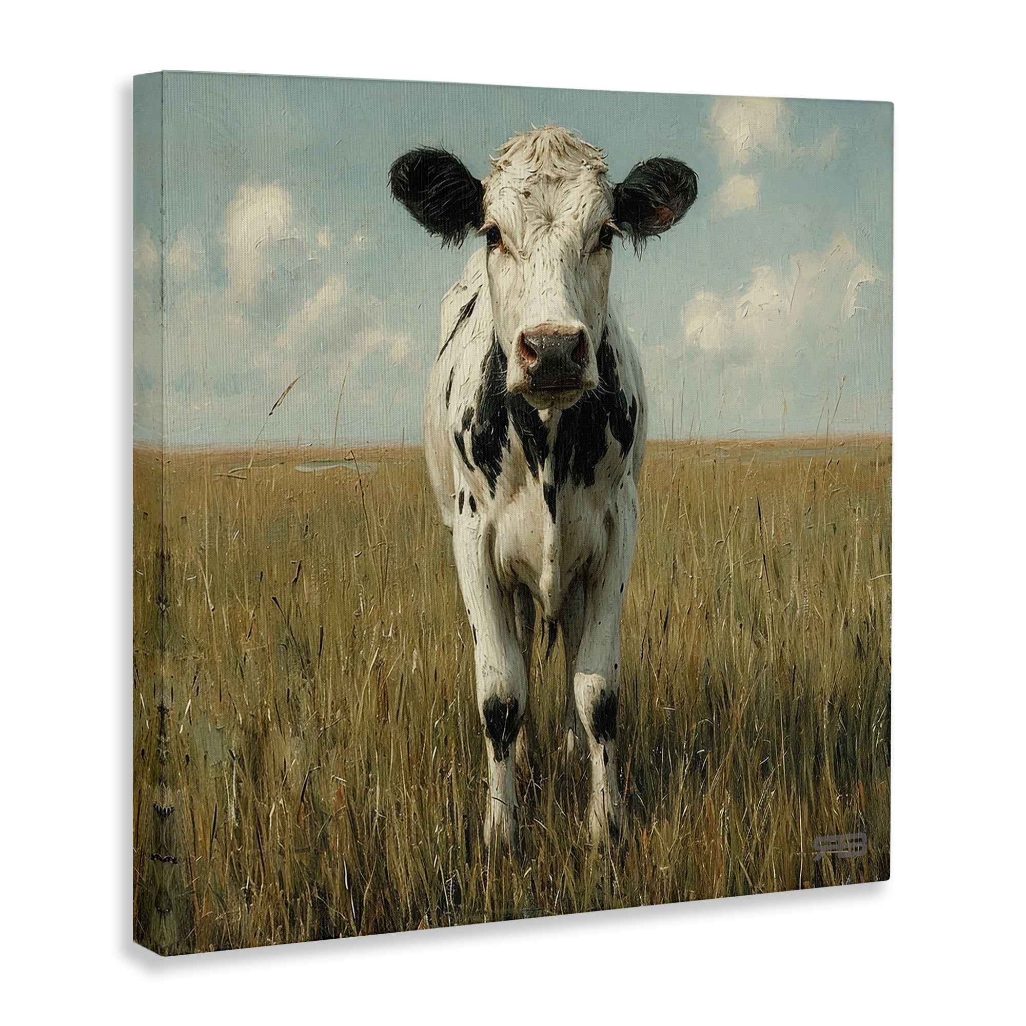 Stupell Industries Cow in Verdant Field Animals & Insects Painting Gallery Wrapped Canvas Art Print Wall Art, 17 x 17