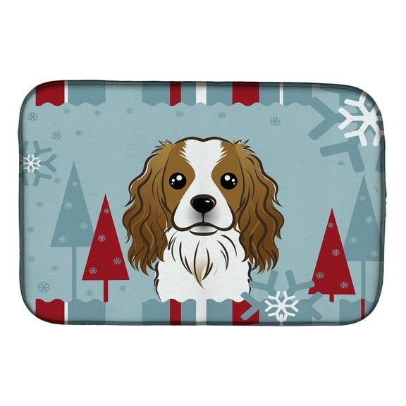 Winter Holiday Cavalier Spaniel Dish Drying Mat