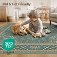 thumbnail image 4 of ODIKA 8'x10' Washable Area Rug Century Oushak Geometric Border Hallway Teal Coastalbeach Mid Vintage Refined for Dining Room, Large Office, Lounge, Non-Slip Chair-Friendly Mat, 4 of 7