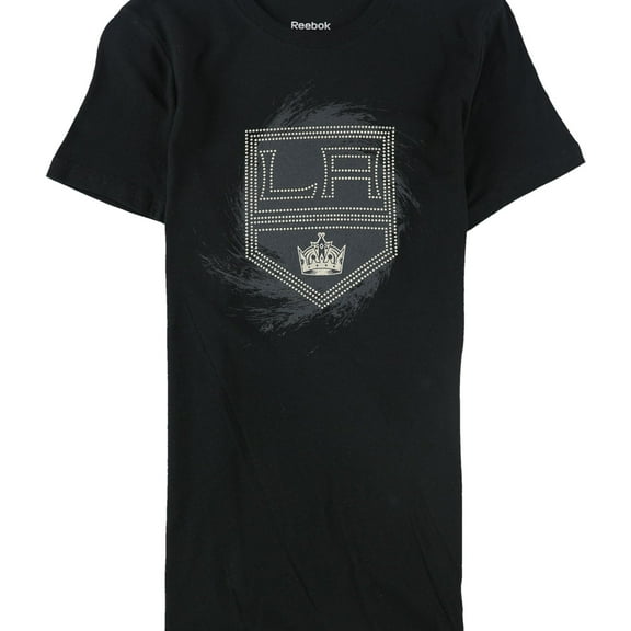 Reebok Womens Round-Stud Logo Graphic T-Shirt, Black, X-Large