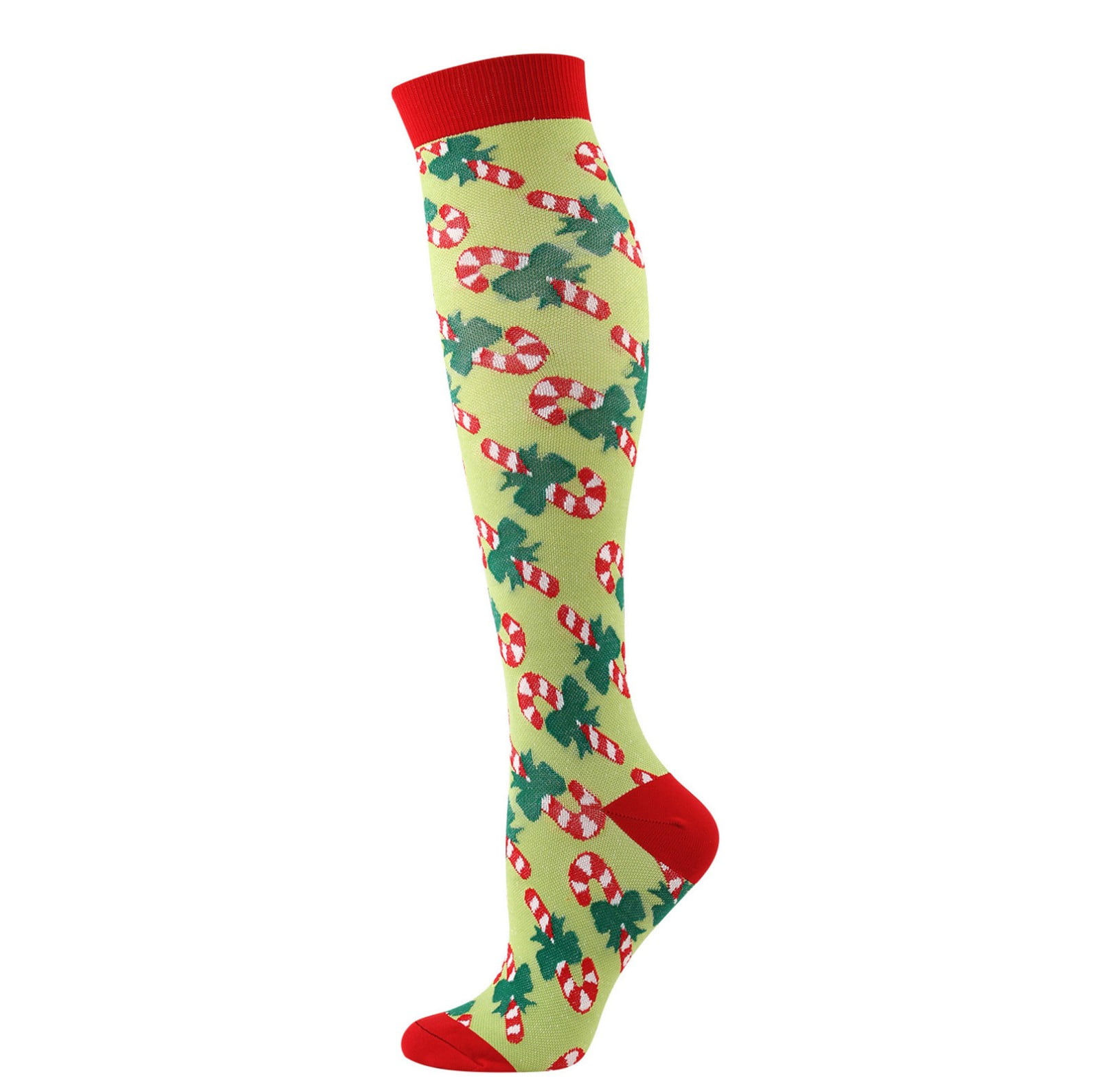 Womens Christmas Tree Candy Cane Green Compressed Socks Comfortable 3D Ankle Socks