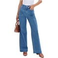 thumbnail image 5 of Women High Waisted Wide Leg Pleated Jeans Loose Elastic Denim Pants with Pockets, 5 of 6