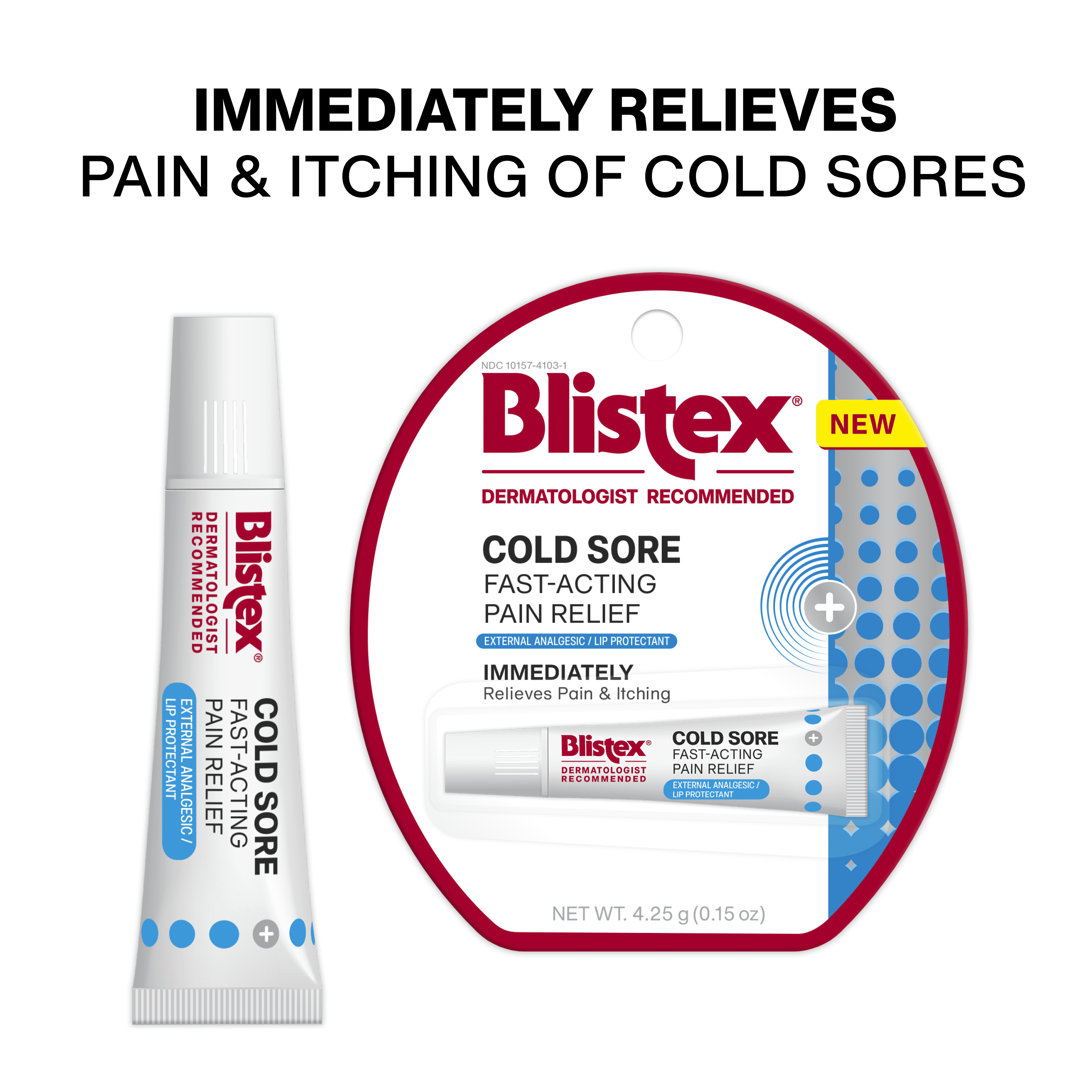 Blistex Cold Sore Fast-Acting Pain Relief – External Analgesic/Lip Protectant - 1 Count, 0.15oz
