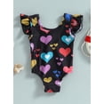 thumbnail image 2 of Suealasg Toddler Baby Girls Summer One Pieces Swimsuit Fly Sleeve Heart Print Romper Swimwear 3M 6M 9M 12M 18M 24M Infant Newborn Girls Beachwear Bathing Suit, 2 of 8