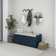 thumbnail image 3 of CATLK 2-Tier Storage Bench, Shoe Bench with Padded Seat Cushion, Entryway Bench with 3 Shutter-shaped Doors for Living Room, Bedroom, Navy, 3 of 9