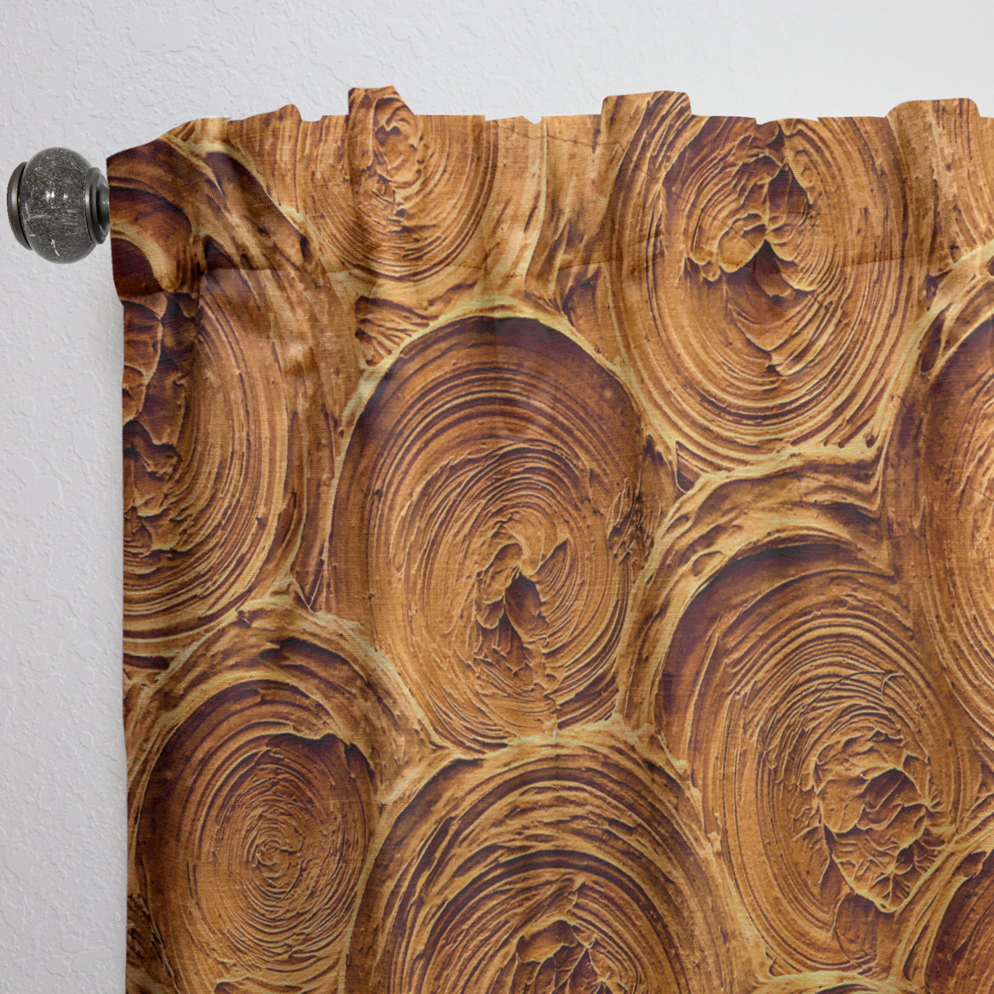 Designart 'Earthy Gold Brown Concentric Paint Rings' Mid-Century Modern Curtain Panel