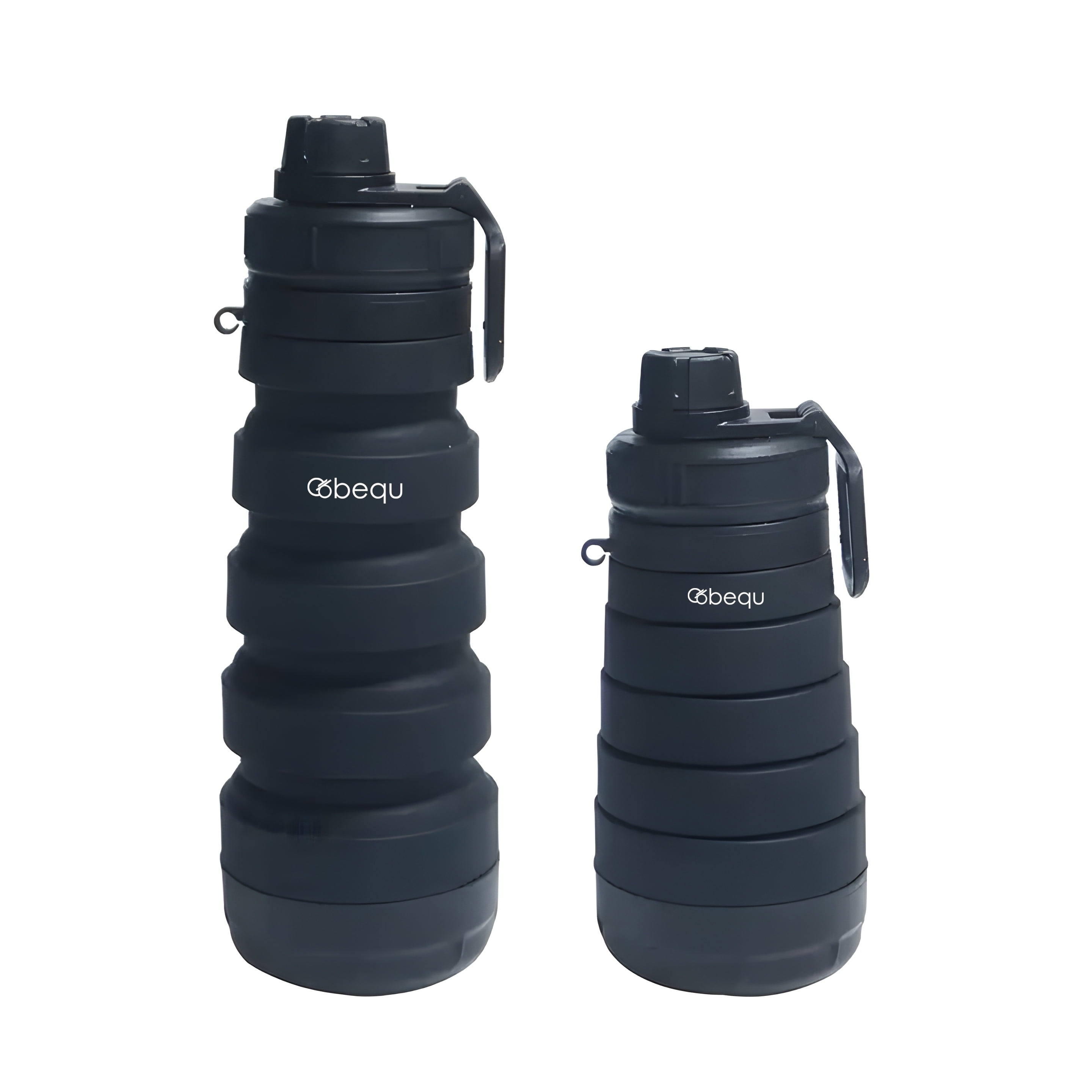 BEQU 750ml/25 Fl Oz Collapsible Silicone Water Bottle with Pills Storage Base, Reusable, BPA Free, Odorless, Dishwasher-Safe, Portable, Leak Proof for Sports Home Travel Office (2PK Black-Gray)