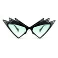 thumbnail image 2 of Sparkling Show Girl Silver Foil Bling Glitz Triangle Cat Eye Plastic Sunglasses Black - Green, 2 of 4