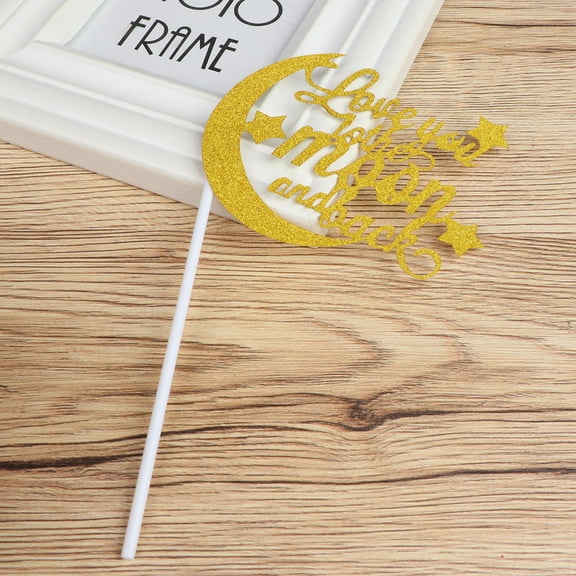 TEHAUX 20 Pcs Moon Shaped Glitter Paper Cake Toppers English Letter Cake Decorating Cake Inserts Pasture Cake for Birthday Party