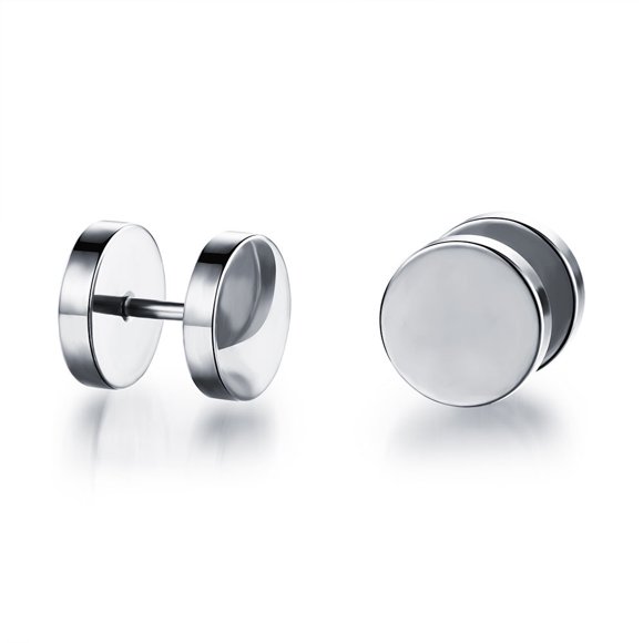 Pendientes de botón para mujer, 2 piezas de acero inoxidable estilo punk con forma de mancuerna, para hombre y mujer.