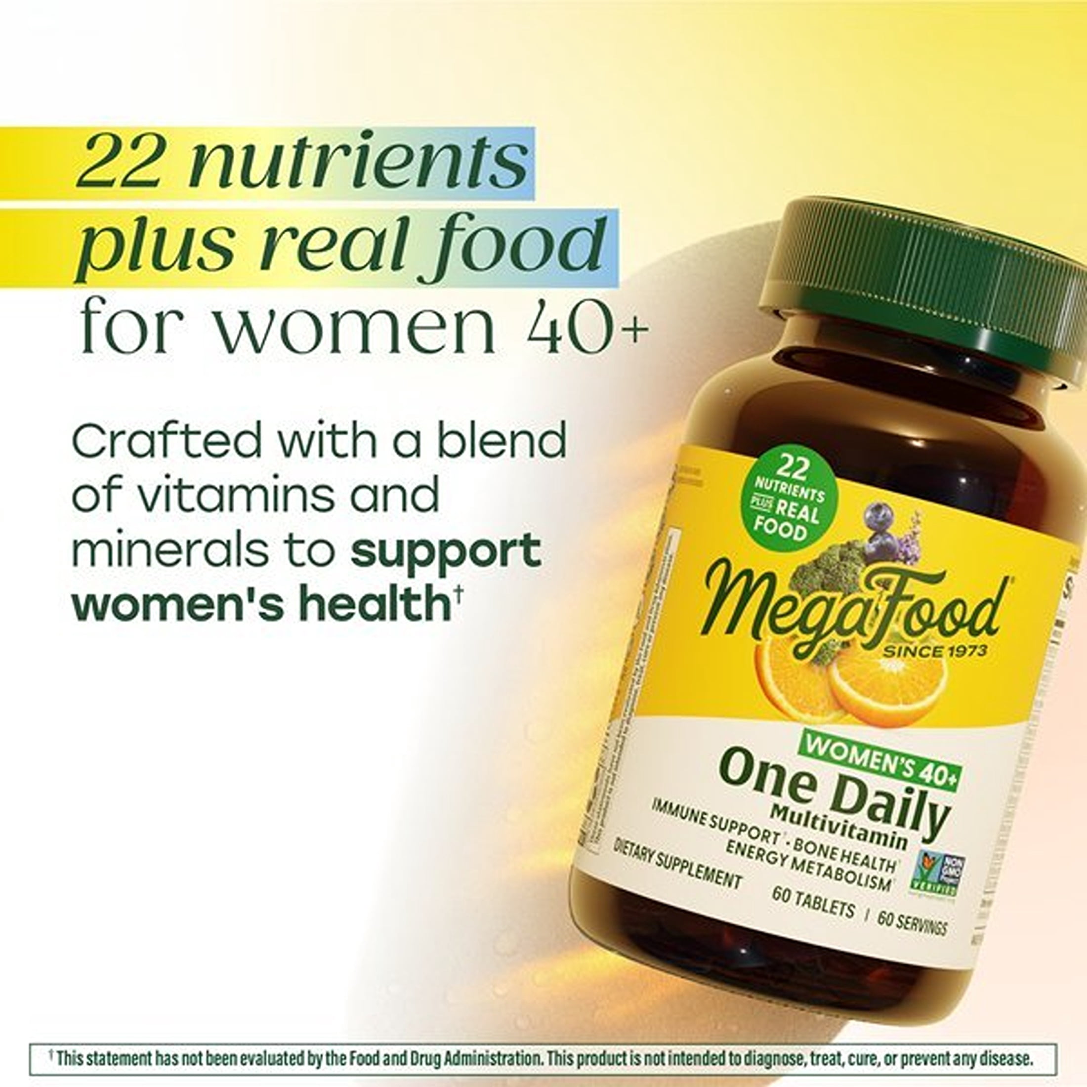 MegaFood Women's 40+ Multivitamin - Vitamins B12, B6, C & D3, Zinc & Iron - 60 Servings
