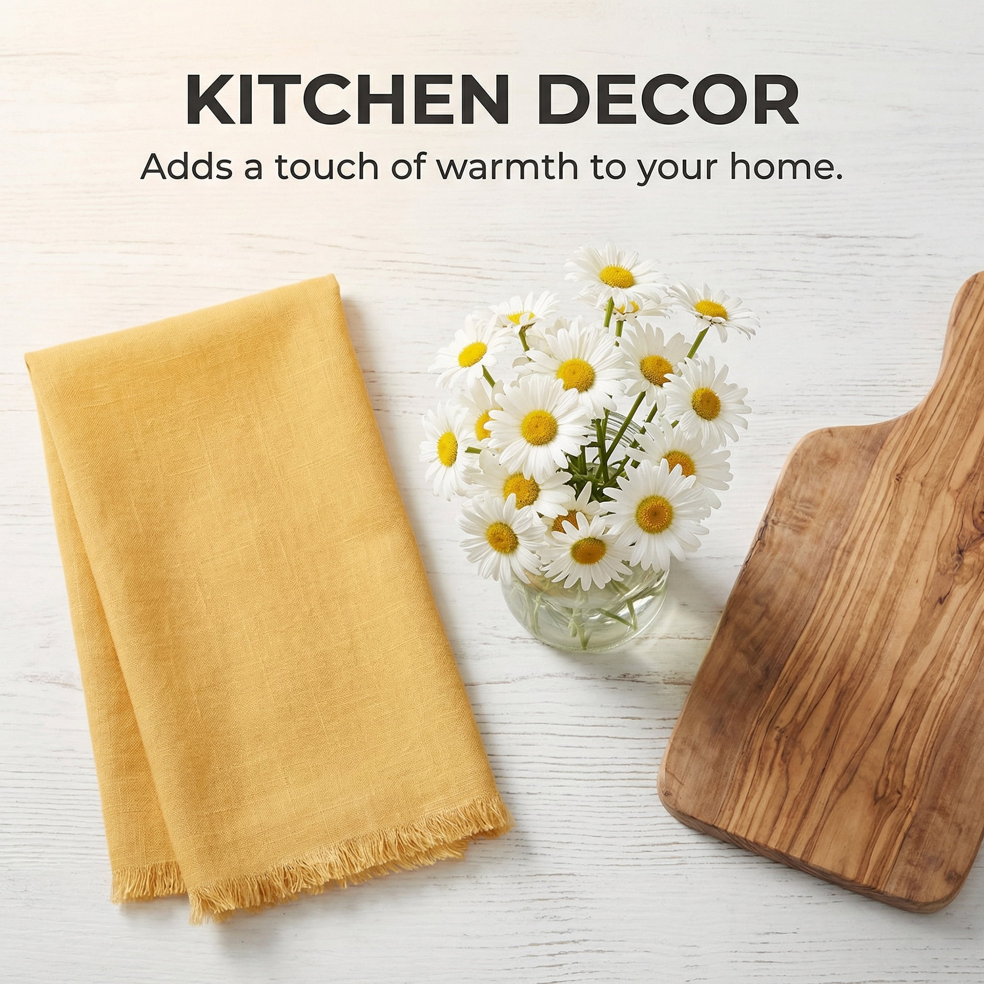 Unique Bargains Cotton Linen Quick Dry Kitchen Towels 4 Pack Yellow 18" x 18"
