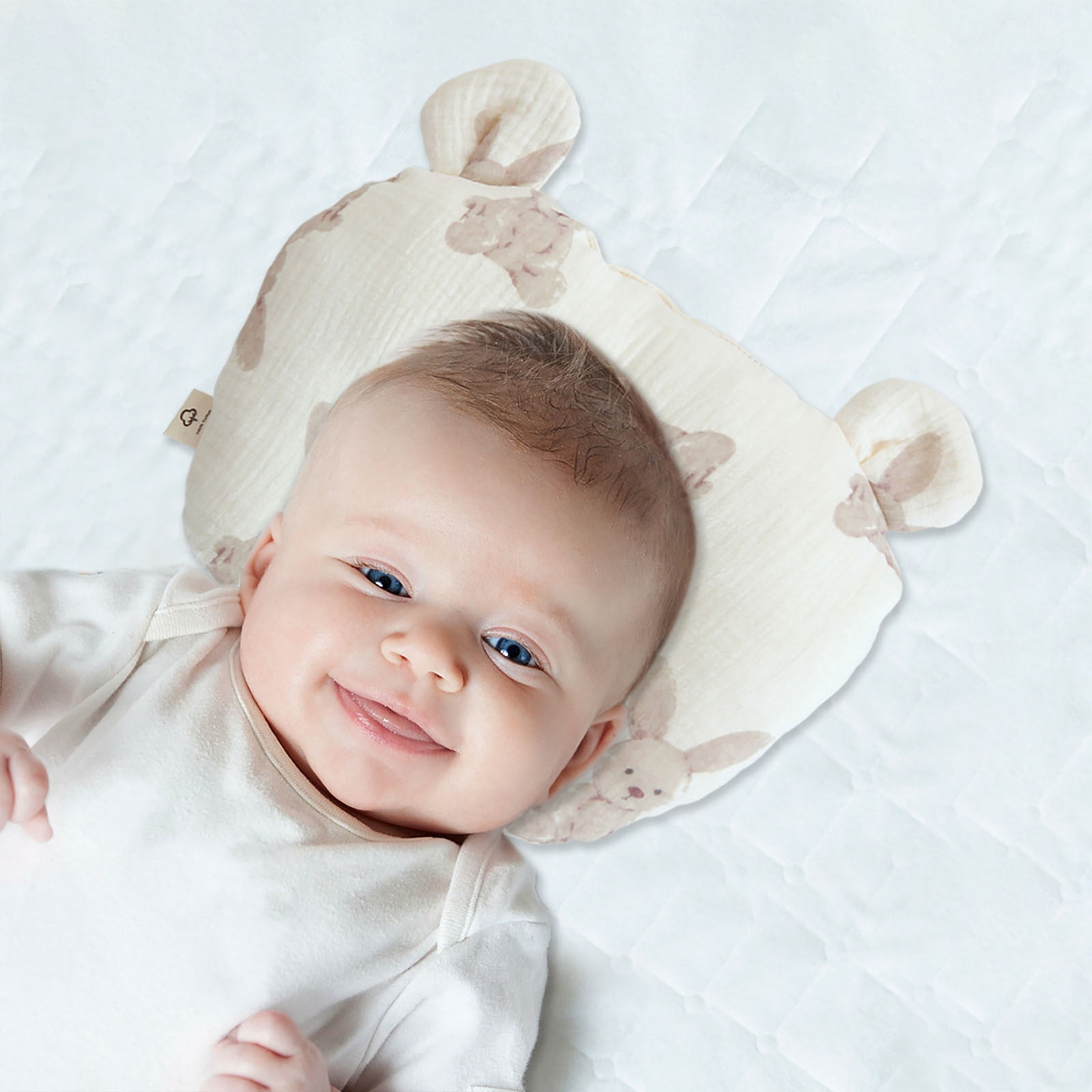 Toddler Pillow Ergonomic Design for Protecting Baby Spine Curve Pure Cotton Flat Pillow Designd Specially for Children-Beige Rabbit