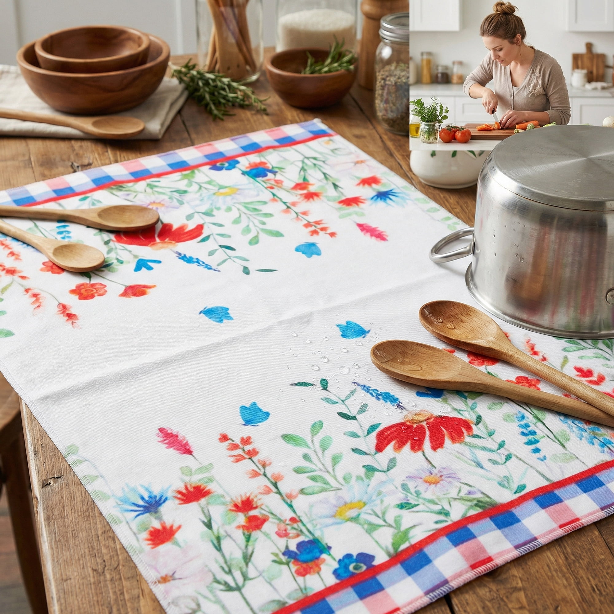 Unique Bargains 2Pcs Floral Microfiber Absorbent Soft Towels Multi-Color 2 24" x 16"