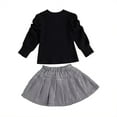 thumbnail image 2 of Girls 2 Piece Set Skirt Ribber Long Puff Sleeve Top Sweater and Short Houndstooth Plaid Skirt Outfit Baby Infant Toddler, 2 of 9