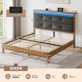 thumbnail image 5 of Queen Size Bed Frame with Headboard & Charging Station & LED Lights Upholstered Bed Frame with Storage Platform Wood Bed, 5 of 7