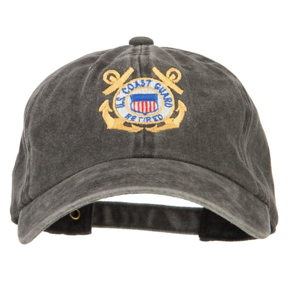 US Coast Guard Retired Anchors Embroidered Washed Cotton Cap - Black OSFM