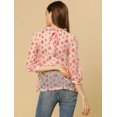 thumbnail image 4 of INSPIRE CHIC Blusa Con Cuello Con Volantes Para Mujer, Blusas Transparentes De Encaje Con Mangas 3/4 Corazón blanco rojo L, 4 of 6