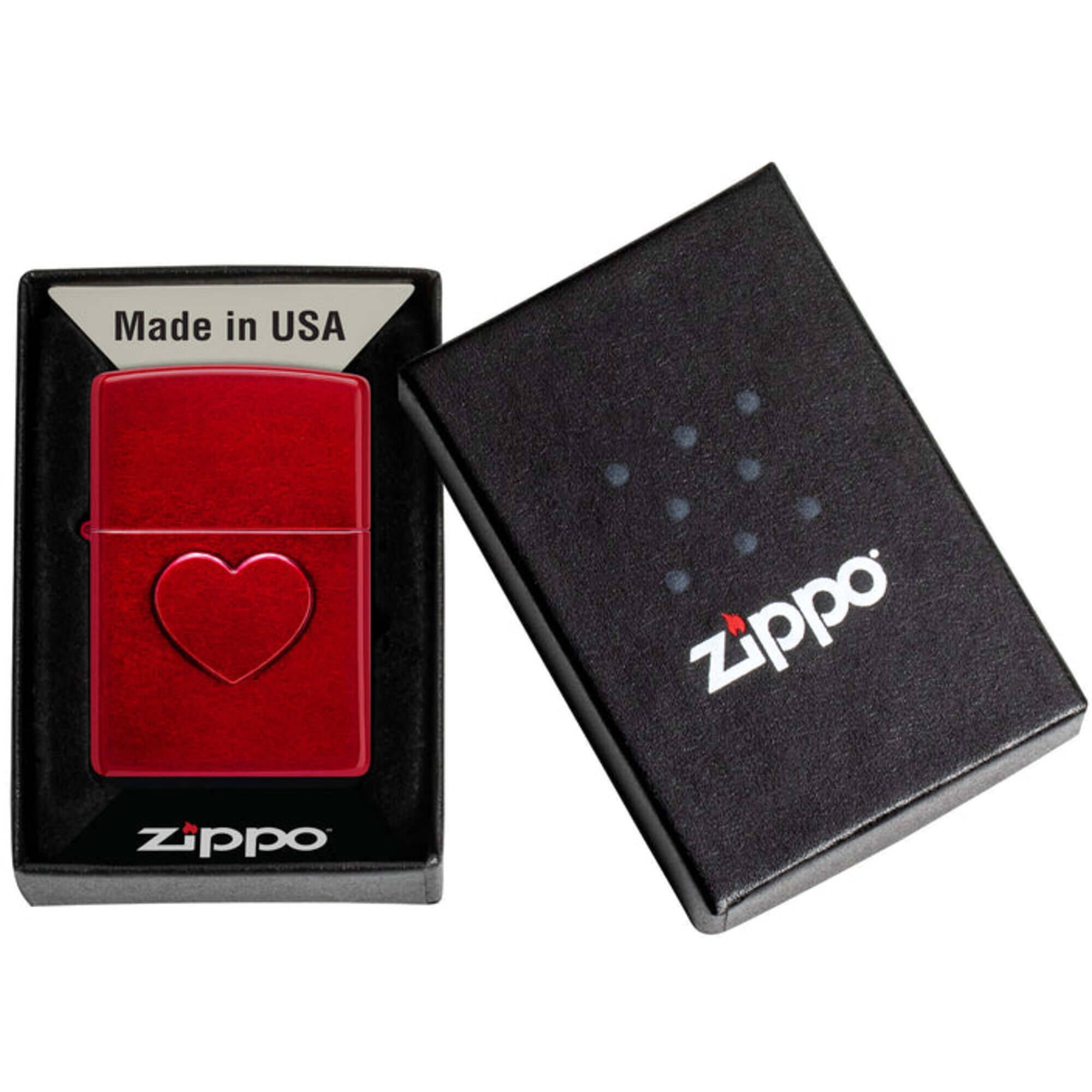 Zippo 46588 Stamped Heart Design Candy Apple Red Pocket Lighter