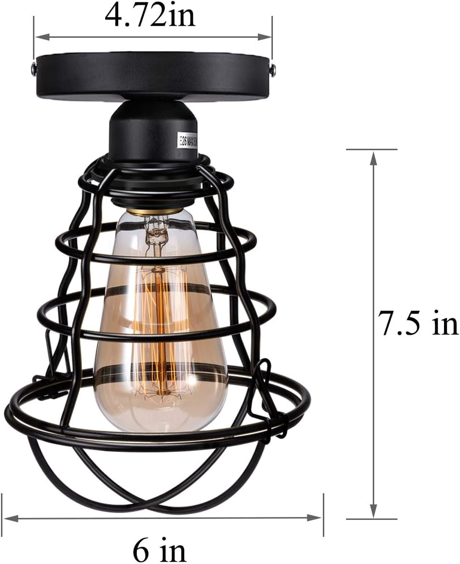 4 Pack Semi-Flush Mount Ceiling Light Black Industrial Ceiling Light - Black Metal Pendant Light Fixture for Hallway Stairway Bedroom Kitchen