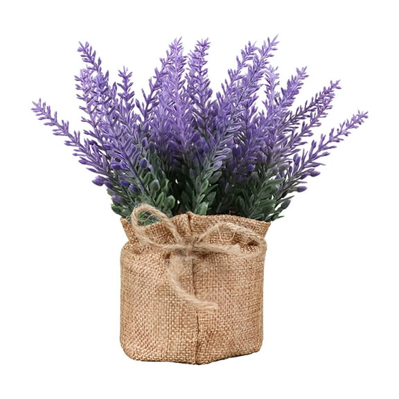 ZULAR 1Pc Small Burlap Potted Lavender Flowers - Lavender Artificial Plants and Plastic Charming Purple for Warm and Loving Table Decor