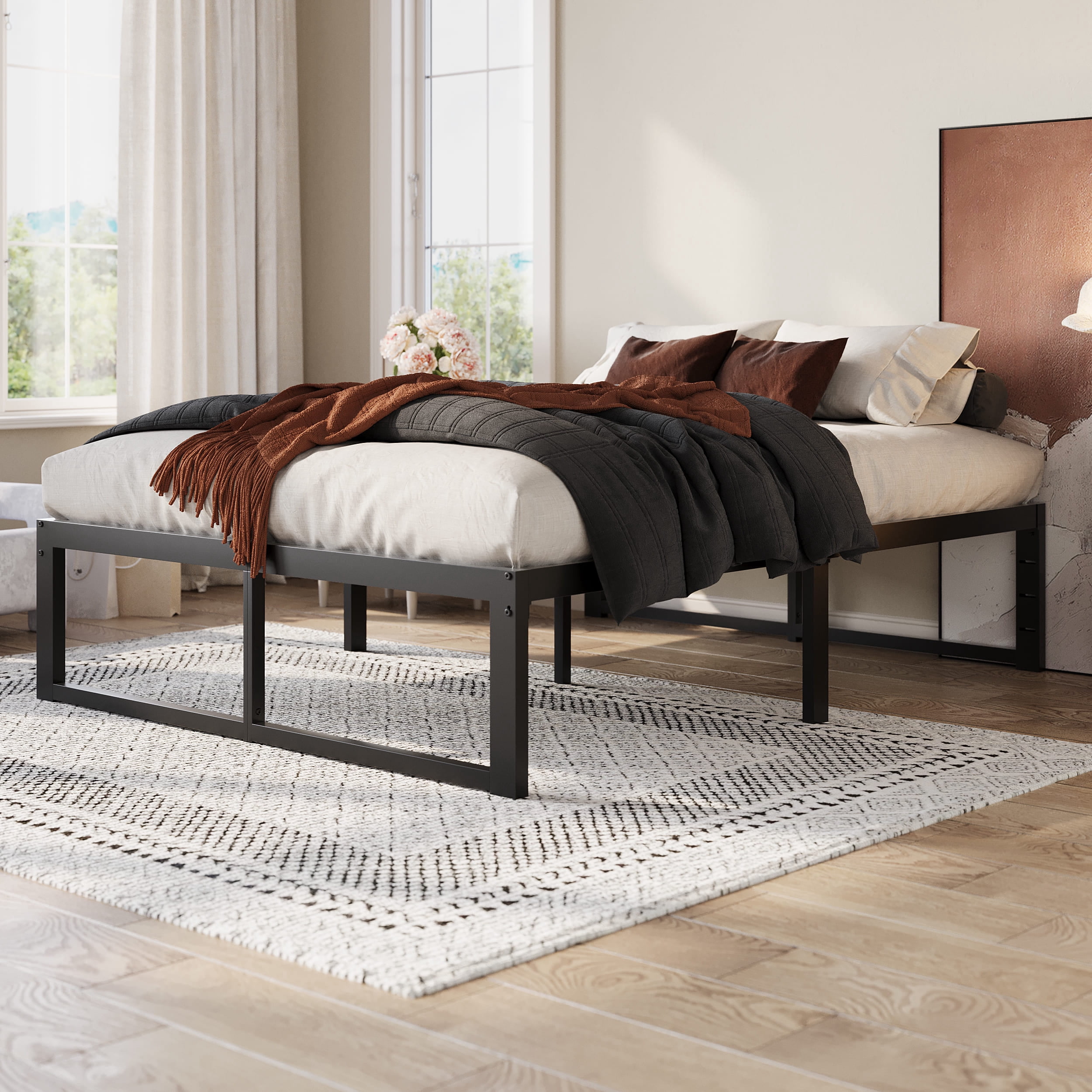 Amolife 14" Full Bed Frame Metal Platform Bed with Ample Storage Space Under Frame, Heavy Duty, Black