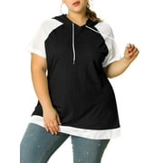 MODA NOVA Juniors' Plus Size Casual Tops Raglan Short Sleeve Drawstring Hoodies Black 3X