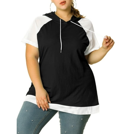 MODA NOVA Juniors' Plus Size Casual Tops Raglan Short Sleeve Drawstring Hoodies Black 3X