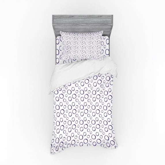 Geometric Duvet Cover Set, Repetitive Gradient Purple Tone Oval Motifs Simplistic Illustration, Bedding Set with Shams and Fitted Sheet, 3 Sizes, by Ambesonne