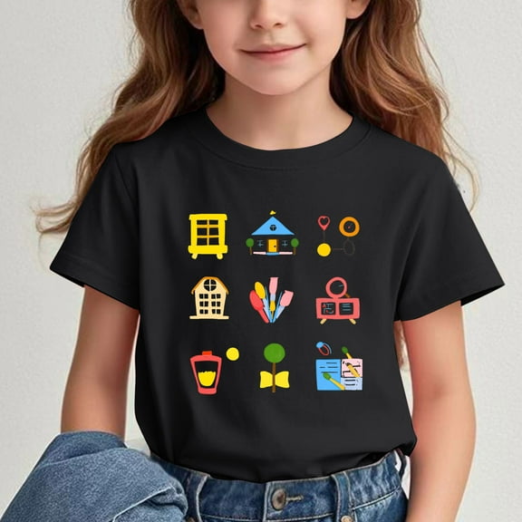 Spazoro Big Boys Girls Shirts Tee, Short Sleeve Cute Print Crew Neck Graphic T-Shirts Casual Summer Tops for Unisex Black Size 3 T