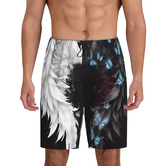Balery Butterfly Angel Wings Art Pantalones cortos de pijama de punto de algodón para hombre con cinturilla y bolsillos-X-Large