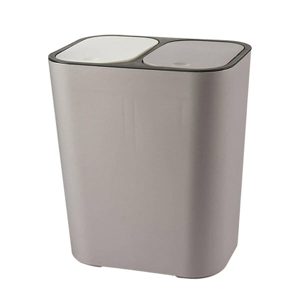 Contenedor de basura de alta capacidad para residuos húmedos y secos, doble, para reciclaje de basura clasificada. Gris