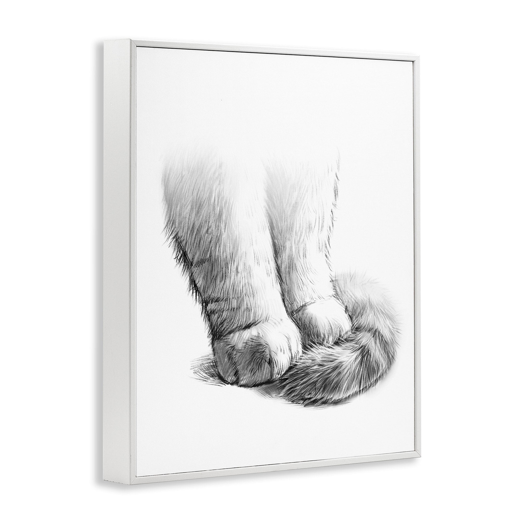 Stupell Industries Fluffy Cat Paws Tail Curled Monochrome Drawing Framed Wall Art, 11 x 14, Design by Ziwei Li
