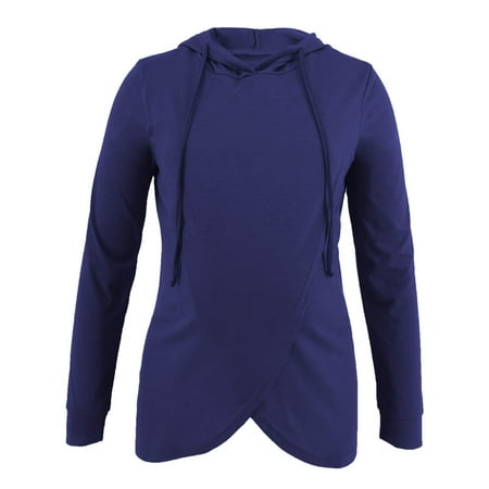 

RYRJJ Womens Maternity Hoodies Long Sleeves Shirts Loose Asymmetric Hem Nursing Top Pregnancy Sweatshirt Casual Clothes(Navy S)
