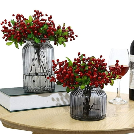 Holly And Berries 10 Pcs Plastic Artificial Flowers California Berries Rich Red Artificial Berry Stems Holly Christmas Berries for Festival Holiday and Home Decor ()