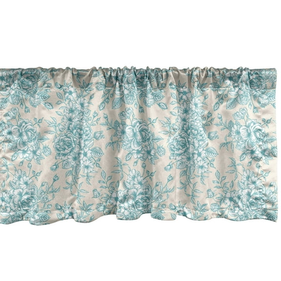 Ambesonne Vintage Window Valance, English Garden Rose Romance, 54" X 18", Off White Blue
