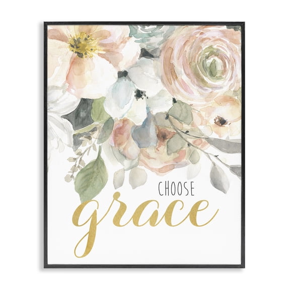 Stupell Industries Cottage Choose Grace on Florals Black Framed Giclee Art, 11 x 14, by Carol Robinson