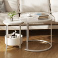 thumbnail image 7 of Nesting Round Coffee Table with Storage Basket Set of 2, Accent Pieces Modern Industrial Decor for Living Room Balcony Homes Office White, 7 of 7