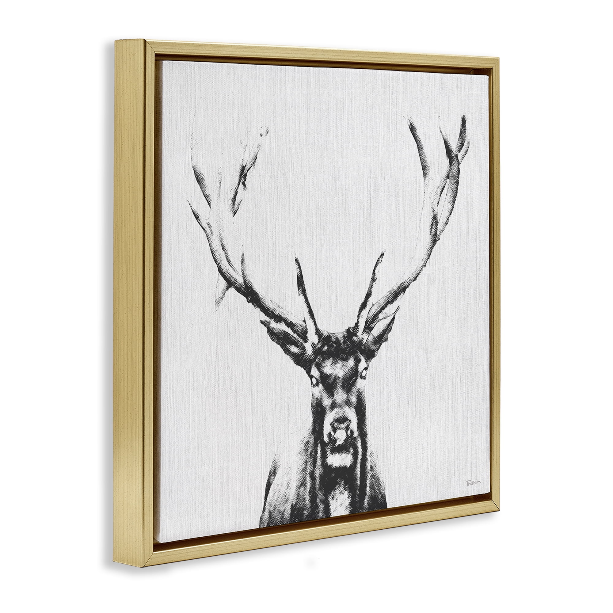 Stupell Industries Stag Sketch in Grey Animals Painting Gold Floater Framed Canvas Art Print Wall Art, 25 x 25