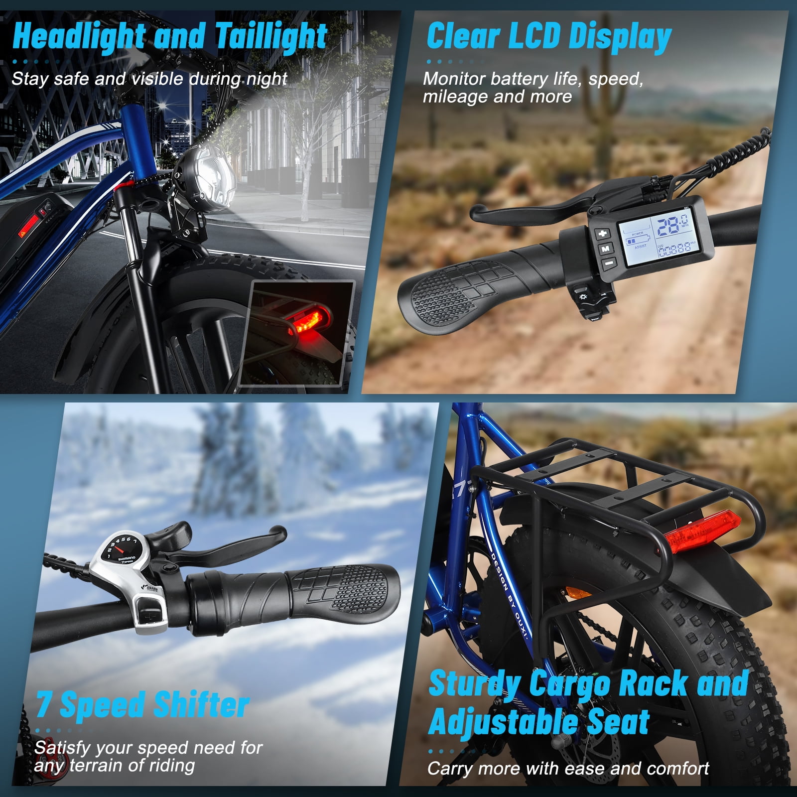 Hipatoo Peak 1000W Electric Bike for Adults, 20X4.0" Fat Tire E bike, 48V/13Ah Battery 25MPH Mountain Bike, 38 Miles Range Electric Bicycle for Cycling, 7-Speed E-bike, Ebike for Adults UL2849