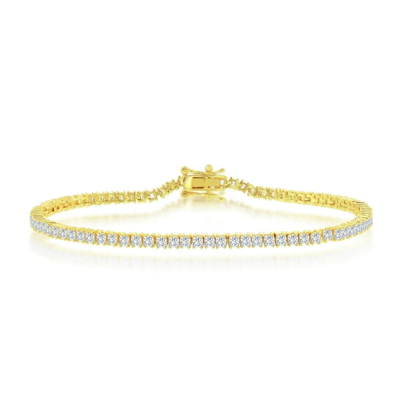 iJewelry2 Gold Plated Sterling Silver 3mm Princess-Cut Clear CZ Bridal Tennis Bracelet