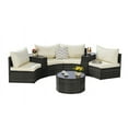 thumbnail image 5 of 7-Piece Half-Moon Curved Sectional Sofa Set with 2 Side Tables & Glass-Top Coffee Table, Weather-Resistant PE Wicker Patio Furniture for Poolside Backyard Patios, Beige Cushions, 5 of 9